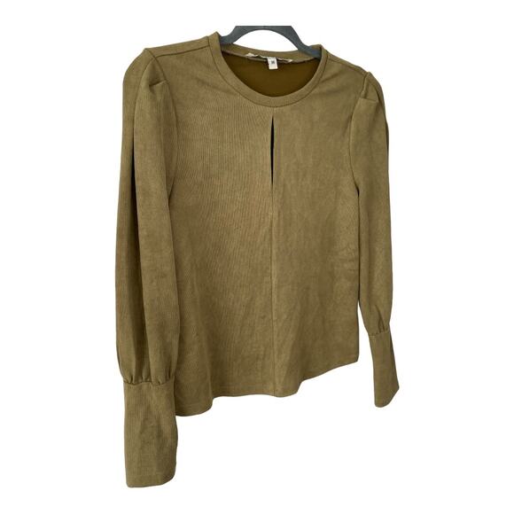 Walter Baker Puff Sleeve Keyhole Crew Neck Aliva Top Solid Tan Size Medium - Picture 3 of 6